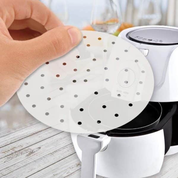 Forro de Bambu Antiaderente Perfurado para Fritadeiras (Air Fryers) 9 pol x 100 peças - Image 7